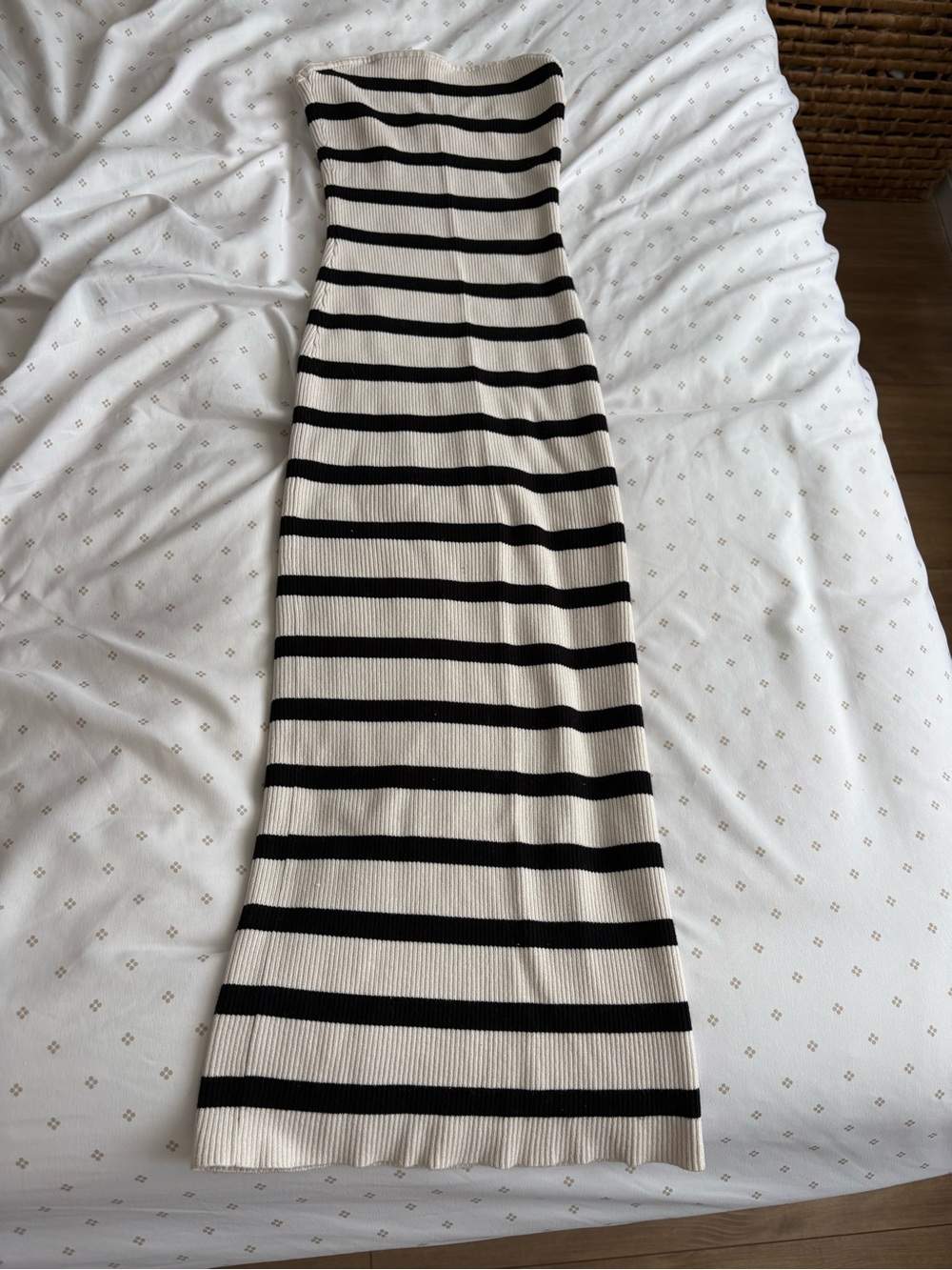 H&M Strapless Black and Cream Ribbed Maxi Dress